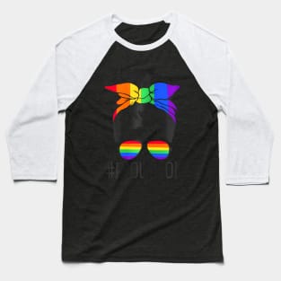 Proud Mom Messy Hair Bun LGBTQ Flag LGBT Pride Ally Baseball T-Shirt